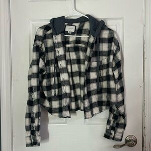 Distressed Cropped American Eagle Flannel with Hood